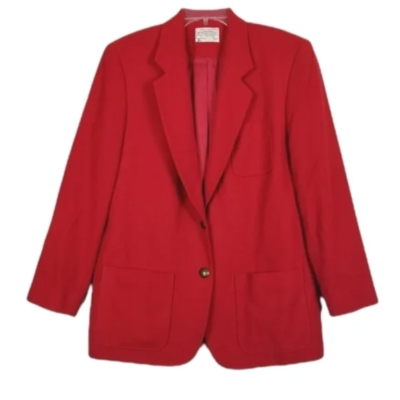 Vintage 80s Pendleton 100% Wool Blazer Red Gold Embossed Buttons Size 8 USA - Picture 2 of 16
